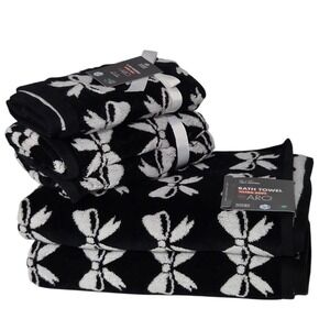 Caro Home 6pc Black And White Coquette Bows Cotton Towel Set 2 Bath 2 Hand 2 Tip